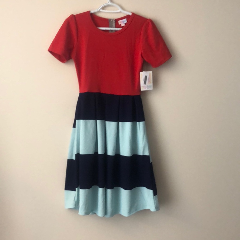 Lula Roe- Amelia in red/navy/light blue